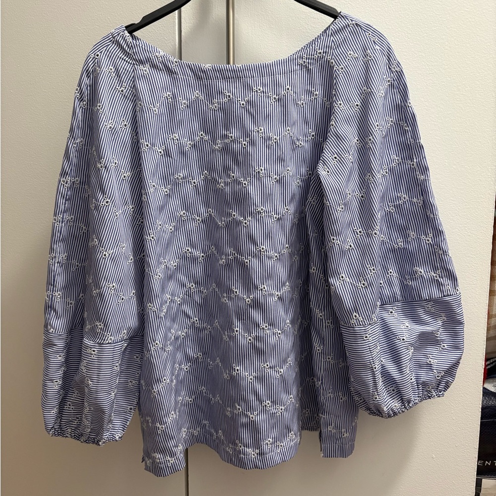 LOFT BLUE STRIPED LONG SLEEVE BLOUSE